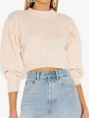 LPA Dre Crop Sweater Puff Sleeve Mock Neck Small Boxy Wool Blend